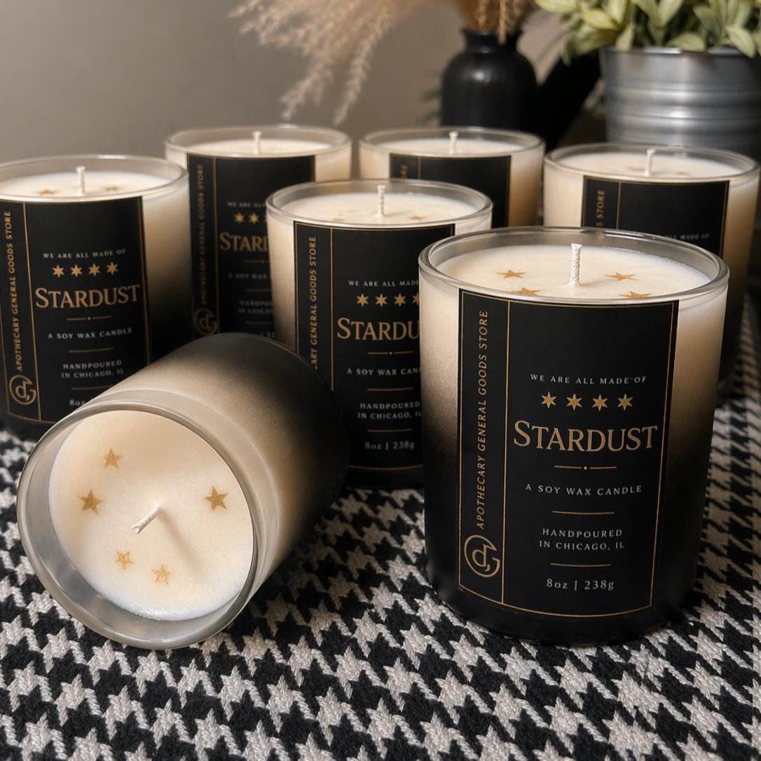 Stardust Soy Candle | Peony, Sweet Tobacco, Leather, Rose Water, Amber & Vetiver | Moody Luxury