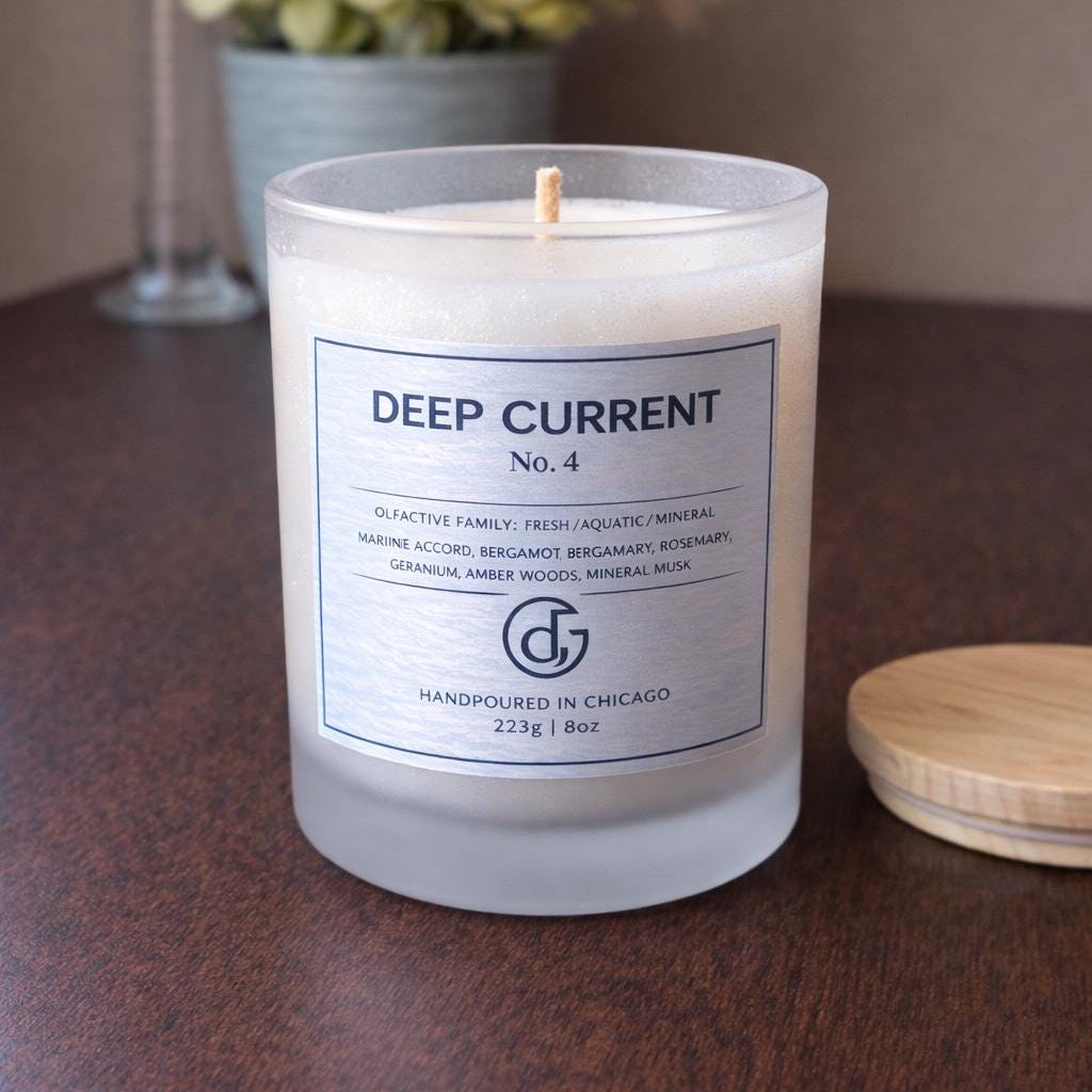 Deep Current No. 4 Candle | Aquatic Rosemary Musk, Frosted Glass, Masculine Scent