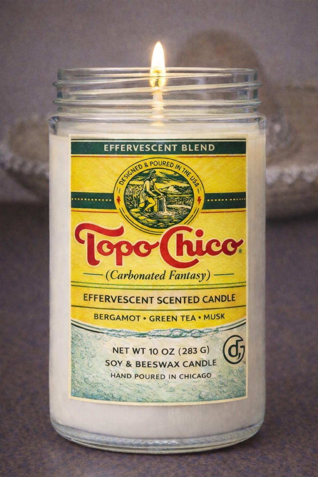 Topo Chico Effervescent novelty Bergomot Green Tea Musk candle gel or soy wax