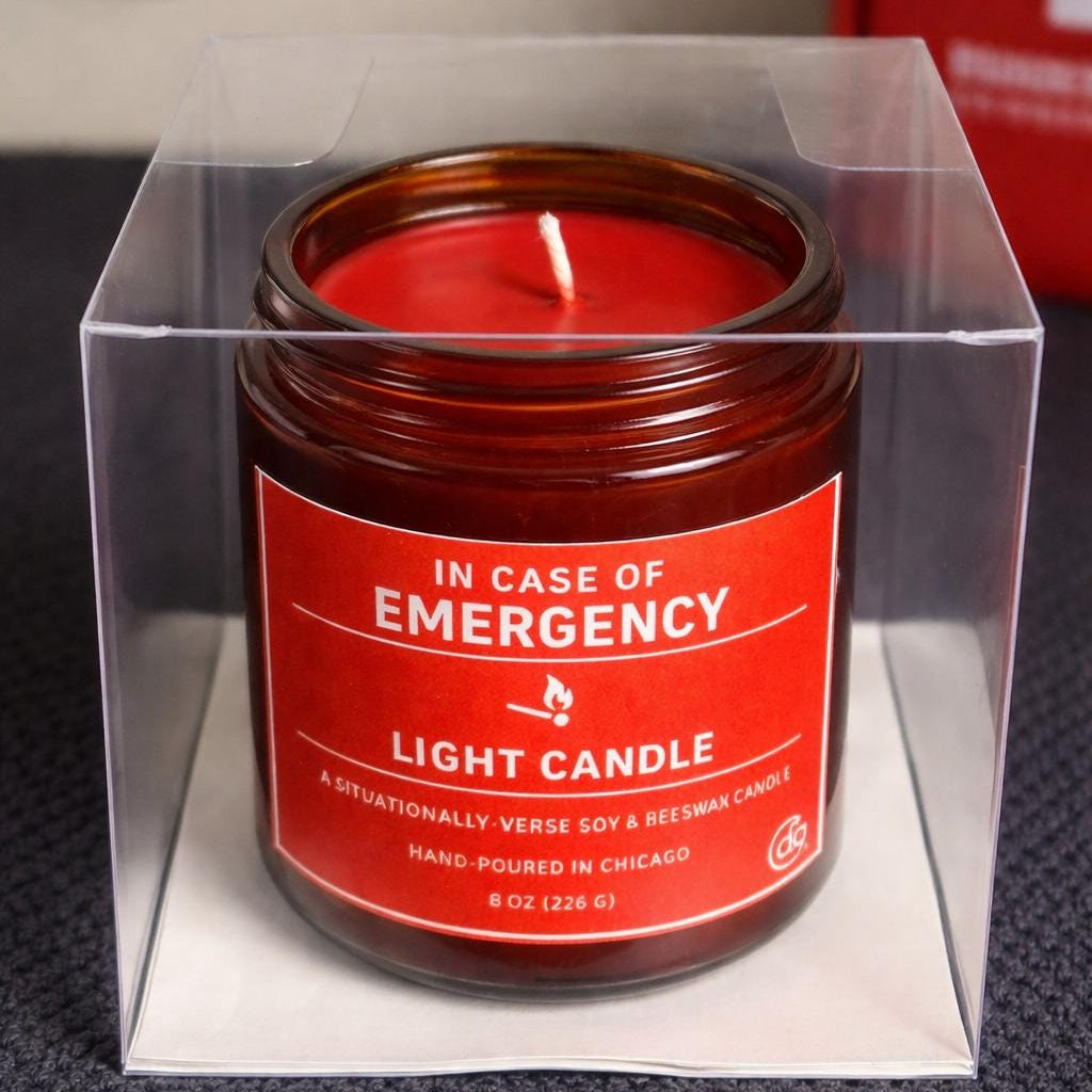 In Case of Emergency Light Candle | Red Soy Beeswax, Hand-Poured Chicago Gift
