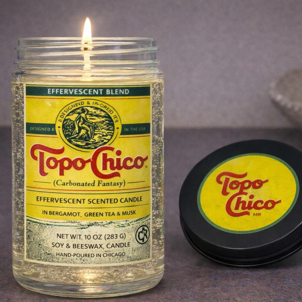 Topo Chico Effervescent novelty Bergomot Green Tea Musk candle gel or soy wax