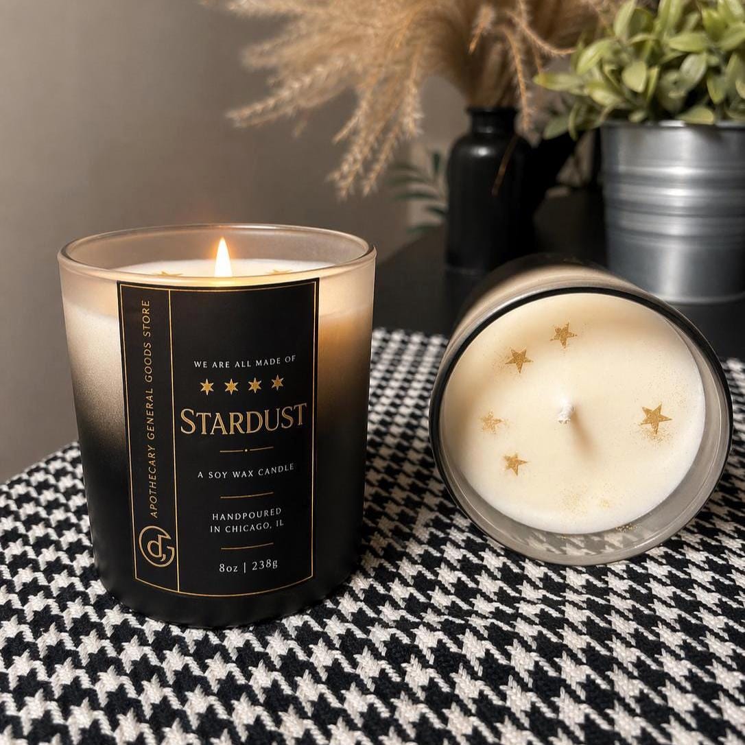 Stardust Soy Candle | Peony, Sweet Tobacco, Leather, Rose Water, Amber & Vetiver | Moody Luxury