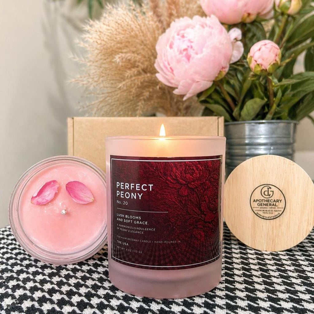 Peony Scented Candle | Frosted Pink Glass, Hand-Poured Chicago Home Decor