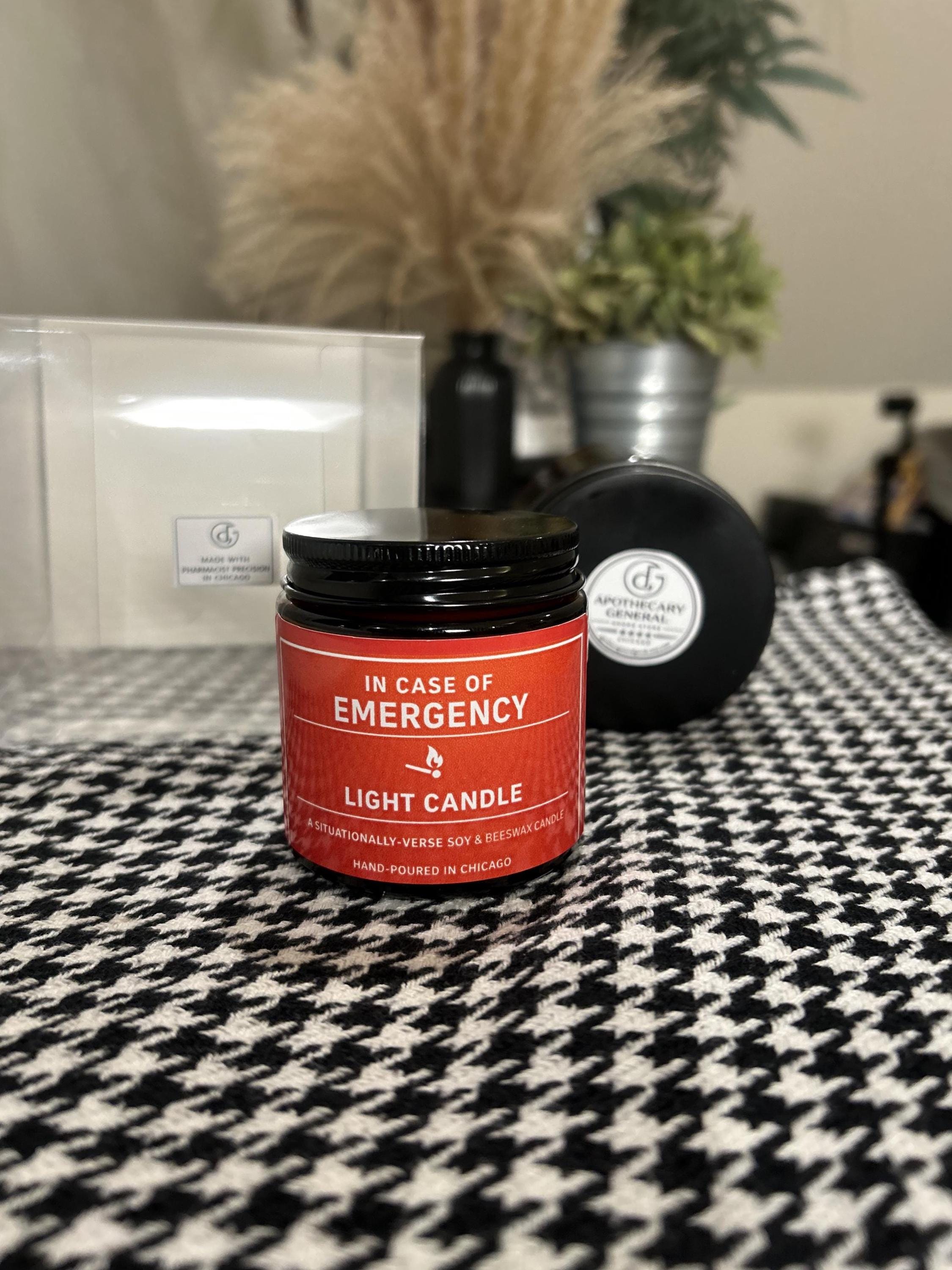 In Case of Emergency Light Candle | Red Soy Beeswax, Hand-Poured Chicago Gift
