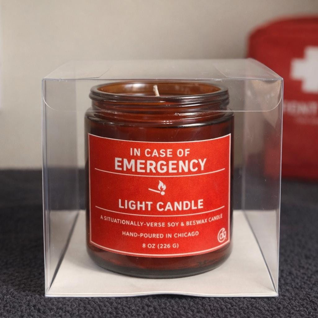 In Case of Emergency Light Candle | Red Soy Beeswax, Hand-Poured Chicago Gift
