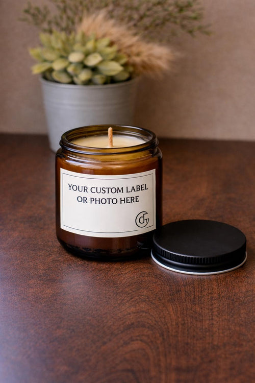 Custom Build Your Own Candle, Amber Jar, Single or Set of 10, Personalized Label