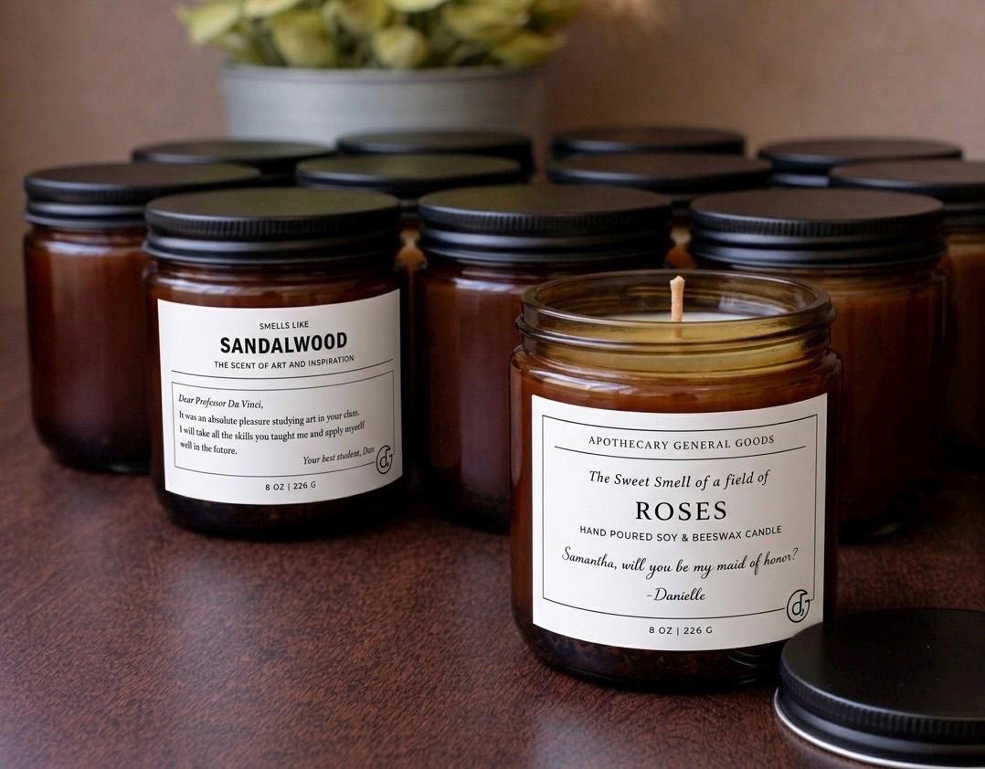 Custom Build Your Own Candle, Amber Jar, Single or Set of 10, Personalized Label