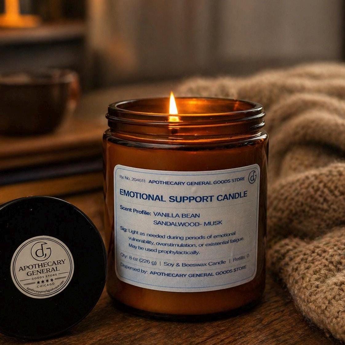 Emotional Support Candle | Vanilla Bean, Sandalwood, Musk | Organic Soy