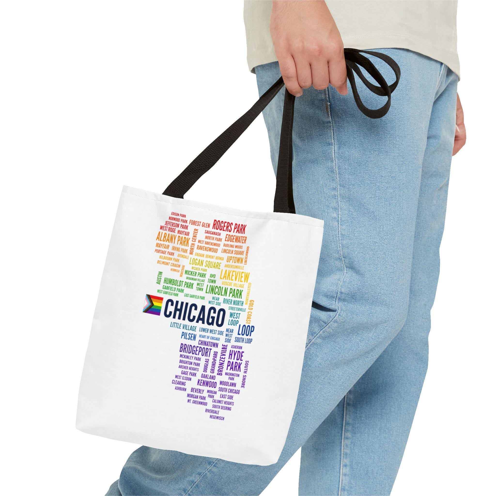 Chicago Neighborhoods Pride Tote Bag | Rainbow City Map Tote