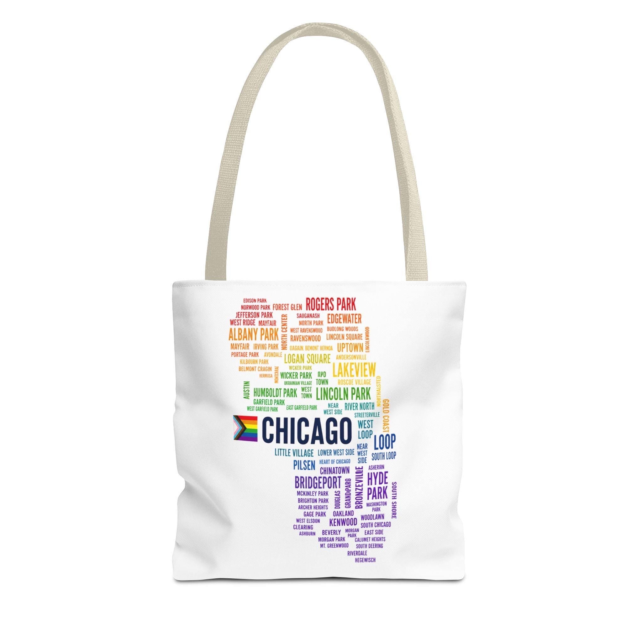 Chicago Neighborhoods Pride Tote Bag | Rainbow City Map Tote