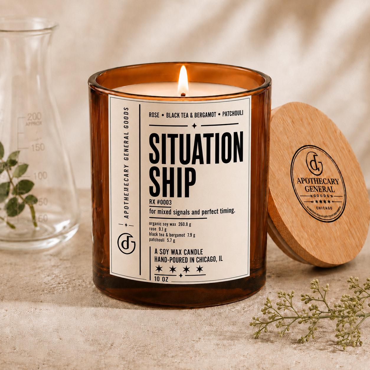 Situationship Organic Candle | Organic Soy Wax, Leather, Tobacco, Amber (10oz) with optional Upcycling