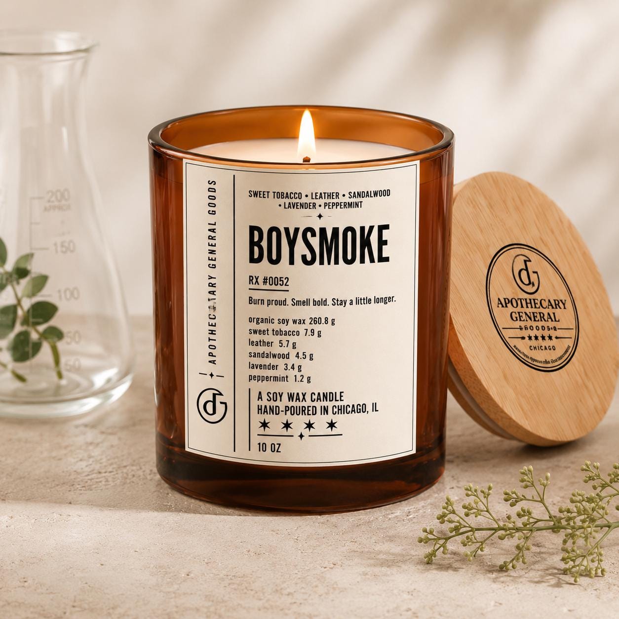 Boysmoke Organic Candle | Sweet tobacco, Leather, Sandalwood (10 oz) with optional Upcycling