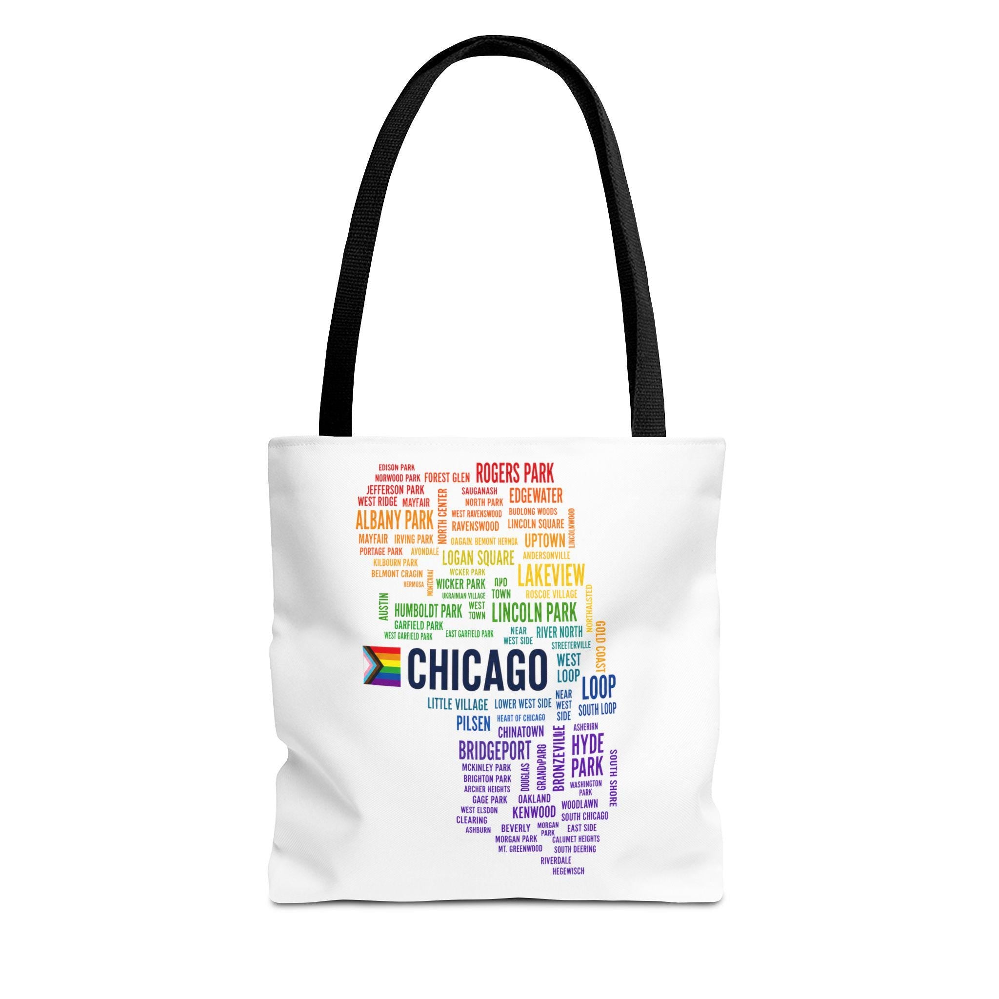 Chicago Neighborhoods Pride Tote Bag | Rainbow City Map Tote