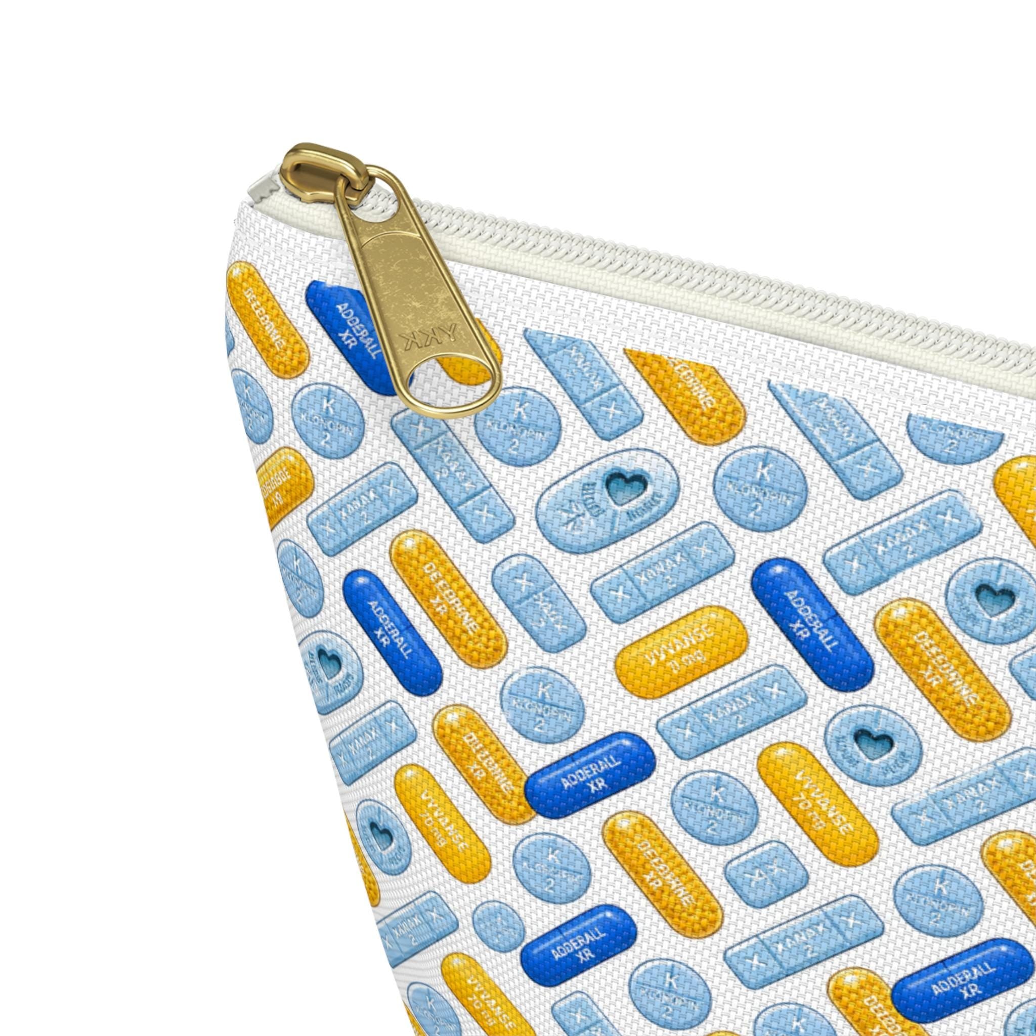 Pharmacy inspired Pill Pattern Accessory Bag | Funny Travel-sized Zipper Pouch
