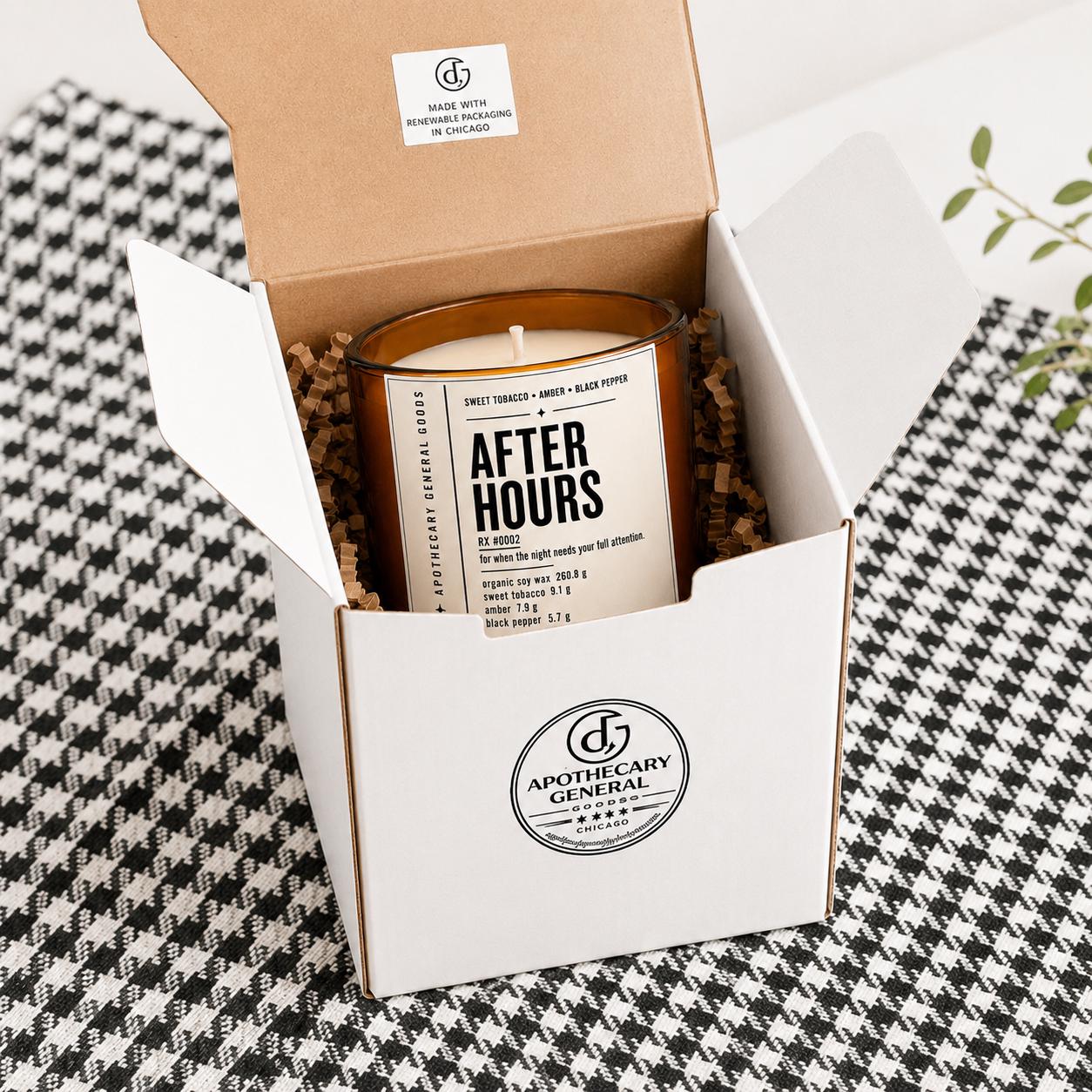 After Hours Organic Candle | Dark Amber Fine Leather Vanilla (10 oz) with optional Upcycling