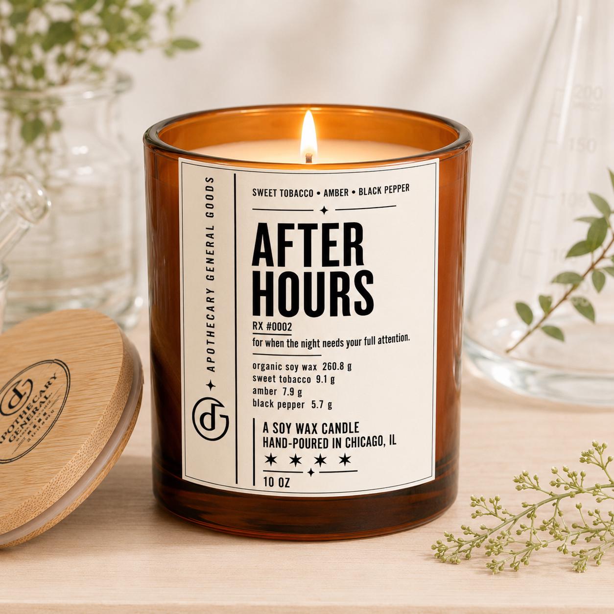 After Hours Organic Candle | Dark Amber Fine Leather Vanilla (10 oz) with optional Upcycling
