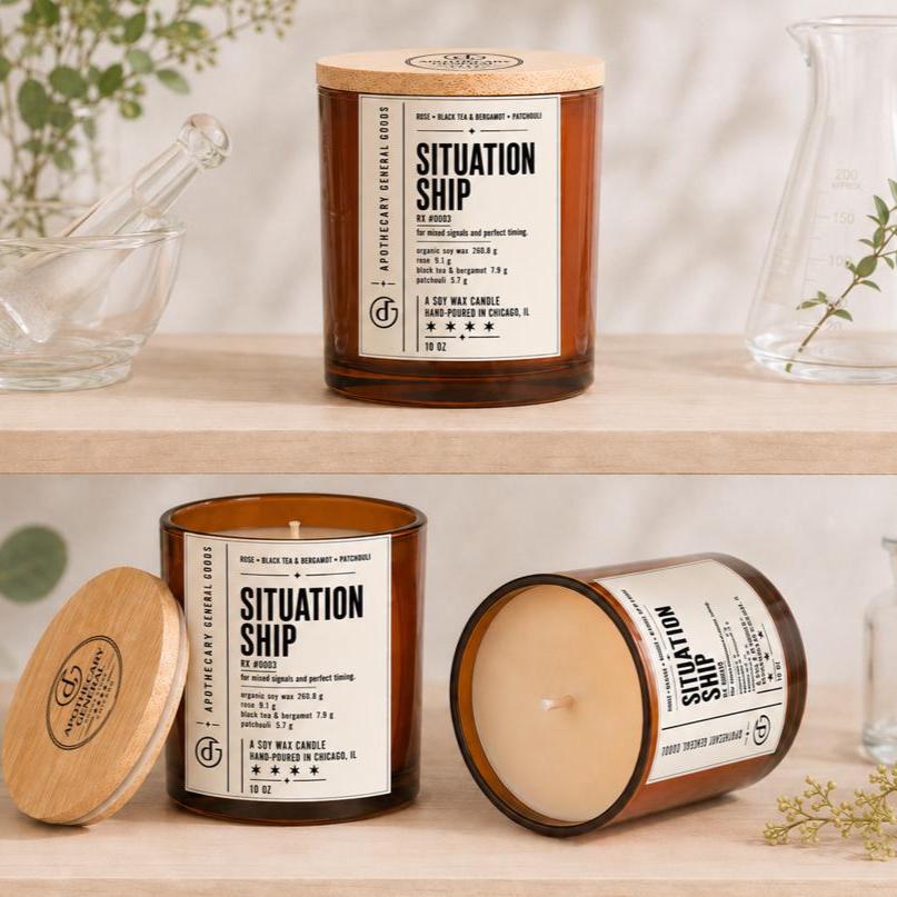 Situationship Organic Candle | Organic Soy Wax, Leather, Tobacco, Amber (10oz) with optional Upcycling